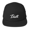 Death // 5 Panel Hat // White Embroidery